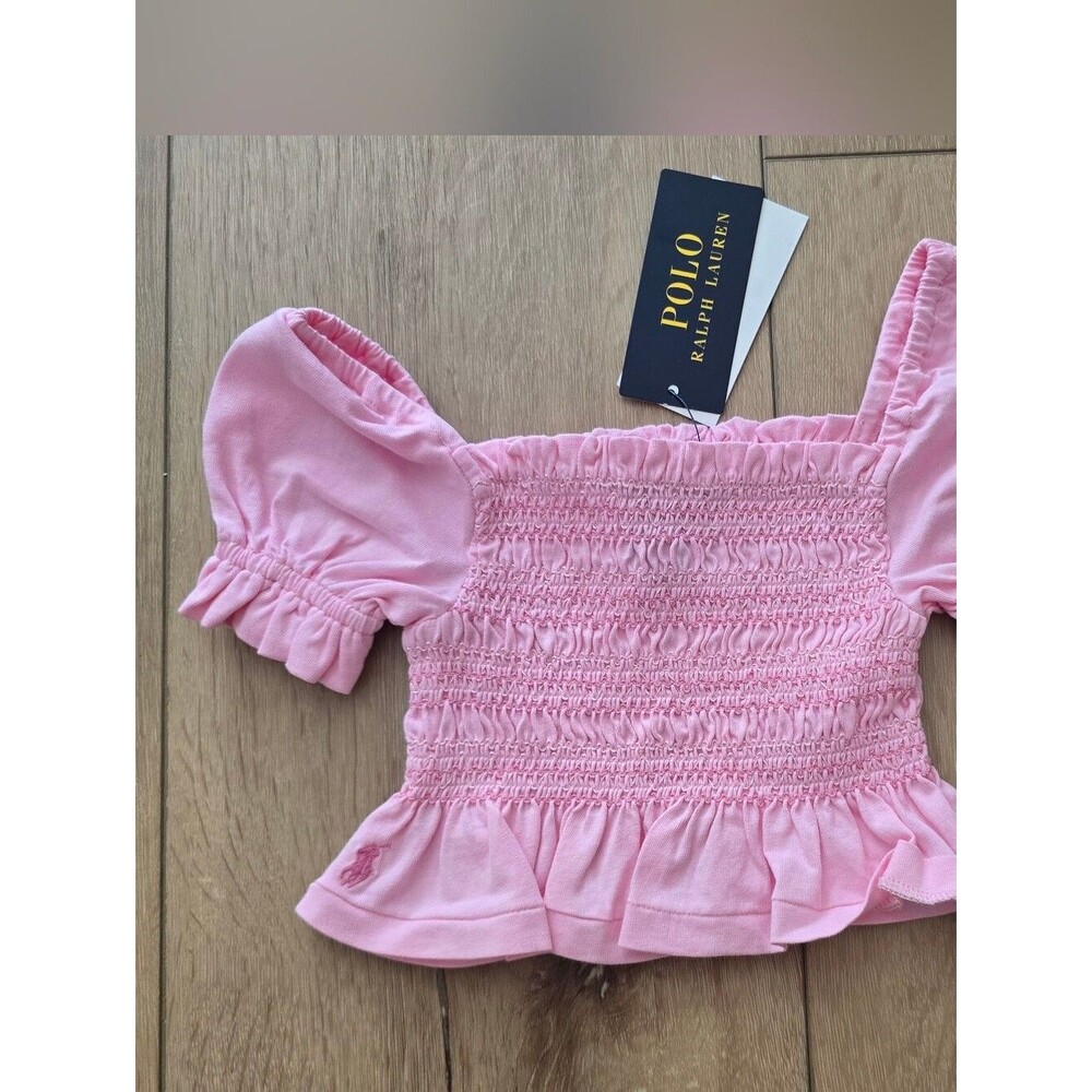 Polo Ralph Lauren Girls Smocked Cotton Jersey Peplum Crop Top 2 2t Pink